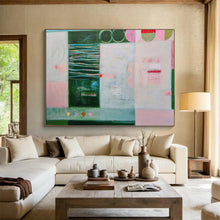 Load image into Gallery viewer, Green & Pink Abstract Blocks - Fresh Living Room Art LargeART1500
