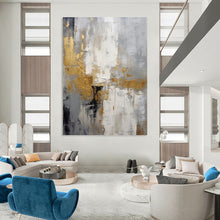 Load image into Gallery viewer, “Gold - Infused Gray Harmony” Abstract Painting on Canvas, Sophisticated Office Decor DKH1062