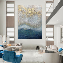 Load image into Gallery viewer, “Textured Gold & Gray” Abstract Mixed - Media Painting on Canvas, Luxe Wall Art DKH958