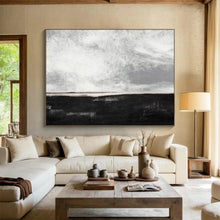 Load image into Gallery viewer, Hand - painted Monochrome Sea & Sky Acrylic Art for Minimalist Bedroom Decor LargeART1666