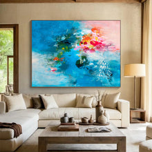 Load image into Gallery viewer, Blue - Pink Abstract Floral Painting - Ideal for Coastal Bedroom & Romantic Restaurant DKH030