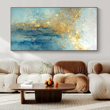 Load image into Gallery viewer, Light Blue & Gold Abstract Cascade Acrylic Art, Ideal for Sunroom & Yoga Studio LargeART1010