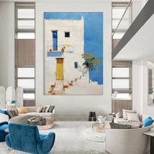 Load image into Gallery viewer, Mediterranean - Style Abstract Building Painting, Suited for Beach House Living Room & Travel - Inspired Café LargeART1837