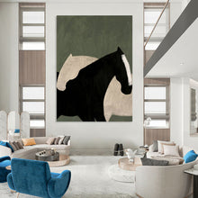 Load image into Gallery viewer, “Abstract Horse Embrace” - Black, White, and Green Animal Art on Canvas DKH1411