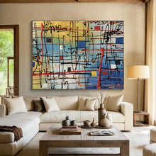 Load image into Gallery viewer, Abstract Grid “Colorful Web” Painting on Canvas, Modern Line Art DKH842