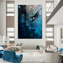 Load image into Gallery viewer, “Cosmic Whales in Deep Blues” Abstract Surrealist Painting on Canvas, Dreamy Marine Art DKH933