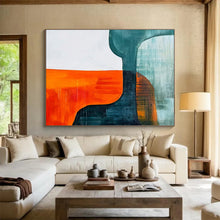 Load image into Gallery viewer, Orange - Blue Geometric Abstract Painting for Mid - Century Modern Living Room & Creative Studio DKH265