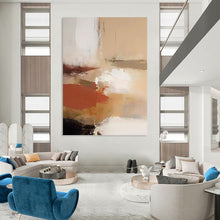 Load image into Gallery viewer, “Neutral Abstract Flow” - Beige, Brown, White, Red Abstract Art on Canvas DKH1245