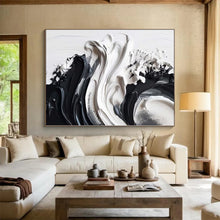 Load image into Gallery viewer, Large - Format Hand - painted Black and White Textured Swirl Acrylic Art for Minimalist - Inspired Bedrooms LargeART0241