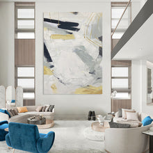 Load image into Gallery viewer, “White, Grey and Gold Abstract” - Luxe Minimalist Art on Canvas DKH1587