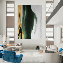 Load image into Gallery viewer, “Gold - Accented Green and White” - Green, White, Gold, Black Abstract Art on Canvas DKH1234