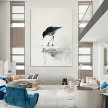 Load image into Gallery viewer, Monochromatic Ink - Wash Bird Painting, Ideal for Zen - Inspired Bathroom & Calming Reading Nook LargeART1932