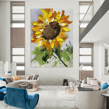 Load image into Gallery viewer, Impasto Abstract Sunflower Art, Textured Yellow - Petaled Painting for Country Kitchen & Garden - Themed Dining Room LargeART2199
