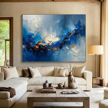 Load image into Gallery viewer, Blue Abstract Wave Painting on Canvas - “Ocean Energy” DKH704