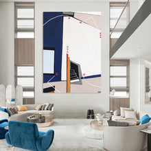 Load image into Gallery viewer, “Geometric Architectural Abstraction” - Blue, White, Red, Grey Abstract Art on Canvas DKH1106