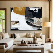 Load image into Gallery viewer, Modern Abstract Collage in Black, White, and Gold Abstract acrylic painting DLZ127