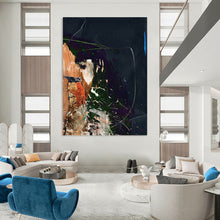 Load image into Gallery viewer, “Midnight Collage” - Dark background with vibrant, layered paint and shapes DTP170