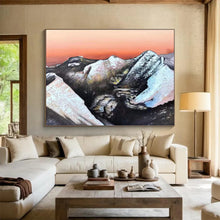 Load image into Gallery viewer, Snow - Capped Mountains with Orange Sky Abstract Painting on Canvas - “Mountain Dream” DKH651