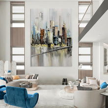 Load image into Gallery viewer, “Impasto Cityscape Reflection” - Textured Urban Art on Canvas DKH1451