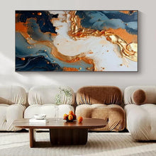Load image into Gallery viewer, Blue and Gold Fluid Abstract Canvas Painting, Suited for Luxury Bedroom & Elegant Dining Room LargeART1216