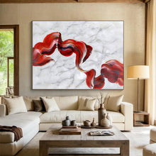 Load image into Gallery viewer, Enormous Red Ribbon on Marble Acrylic for Luxury Bathroom & Sophisticated Dining Room LargeART0307