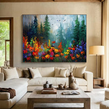 Load image into Gallery viewer, Forest Flower “Rainbow Glade” Painting on Canvas, Enchanted Landscape Art DKH839