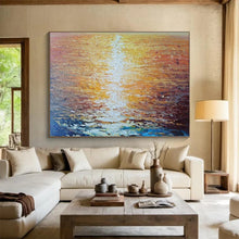 Load image into Gallery viewer, Golden Sunset Seascape Abstract Painting on Canvas - “Sunset Gleam” DKH637