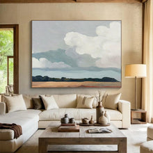 Load image into Gallery viewer, Gray - White Cloud “Tranquil Field Horizon” Painting on Canvas, Serene Wall Accent DKH793