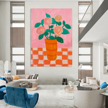 Load image into Gallery viewer, Cheerful Abstract Floral Art, Soft Pink & Bright Orange for Whimsical Kitchen & Bohemian Dining Room LargeART2258