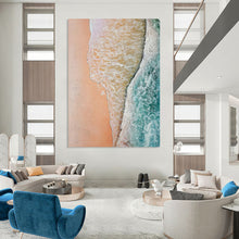 Load image into Gallery viewer, “Coastal Embrace” – Pink & Blue Aerial Beach - view Abstract Acrylic Art DTP044