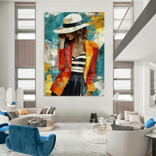 Load image into Gallery viewer, Stylish Abstract Figure Painting, Retro - Inspired Color Block Art for Fashion Boutique & Mid - Century Living Room LargeART2191