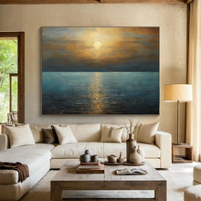 Load image into Gallery viewer, Golden Sunset Over Sea Abstract Art for Coastal Bedroom & Relaxing Lounge DKH102