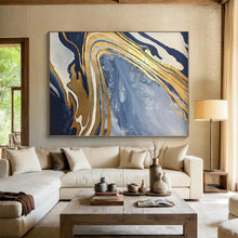 Load image into Gallery viewer, Blue - Gold Marbled Abstract Acrylic Art - Suited for Luxury Bedroom & Upscale Dining Room LargeART0555