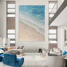 Load image into Gallery viewer, “Aerial Beach Waves” ,Soft blues and whites for ocean waves, beige for sand, in an aerial view. DTP314