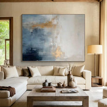 Load image into Gallery viewer, Grand Hand - painted Blue - Gray and Gold Abstract Drift Acrylic Art for Coastal - Inspired Studies LargeART0250