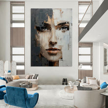 Load image into Gallery viewer, Textured Abstract Portrait, Layered Paint Fragmented Art for Avant - Garde Gallery & Thoughtful Library LargeART2190