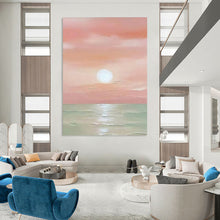Load image into Gallery viewer, Impressionistic Sunset Art, Pink - Toned Serene Painting for Romantic Bedroom & Beach House Living Room LargeART2231