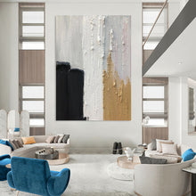 Load image into Gallery viewer, “Black, White & Gold Streaks” – Black, white, gold, vertical textured strokes DTP397
