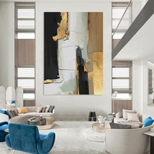 Load image into Gallery viewer, “Black, Gold & Neutral Abstract” - Luxe Abstract Art on Canvas DKH1524