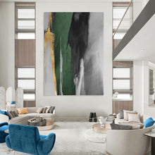 Load image into Gallery viewer, “Gold Accent Green and Grey” - Green, Grey, Gold Abstract Art on Canvas DKH1198