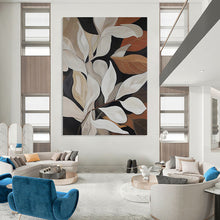 Load image into Gallery viewer, “Elegant Leaf Abstraction” - White, Brown, Green Abstract Botanical Art on Canvas DKH1125