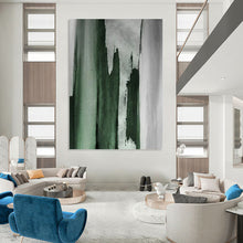 Load image into Gallery viewer, “Emerald Strokes on Grey” - Green, Grey Abstract Art on Canvas DKH1233