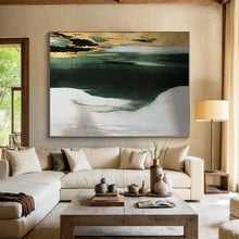 Load image into Gallery viewer, Green, Gold, and Gray Abstract Drip Acrylic Art - Great for Luxe Home Office & Sophisticated Lounge LargeART0640