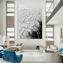 Load image into Gallery viewer, Black & White Textured Floral Abstract Painting, Ideal for Minimalist Bedroom & Art Gallery - Style Hallway LargeART2105