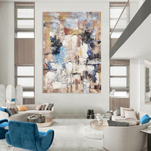 Load image into Gallery viewer, “Muted Tones Abstract Landscape” - Beige, Blue, Grey Abstract Art on Canvas DKH1303