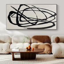 Load image into Gallery viewer, Black Tangled Lines on White Abstract Canvas Painting, Suited for Modern Studio & Minimalist Office LargeART1116
