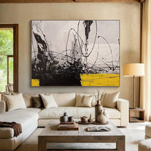 Load image into Gallery viewer, Monochrome & Yellow Dynamism Black, White & Bold Accents on Canvas DLZ008