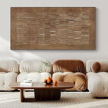 Load image into Gallery viewer, Brown & White Stitch - like Abstract Canvas Painting, Perfect for Bohemian Living Room & Rustic Café LargeART1095