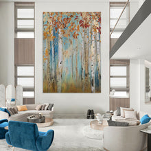 Load image into Gallery viewer, “Gilded Autumn Birch Forest” - Gold - Accented Woodland Art on Canvas DKH1437