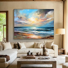 Load image into Gallery viewer, Seaside Sunset Oil Painting - Perfect for Coastal - Themed Living Rooms LargeART1607